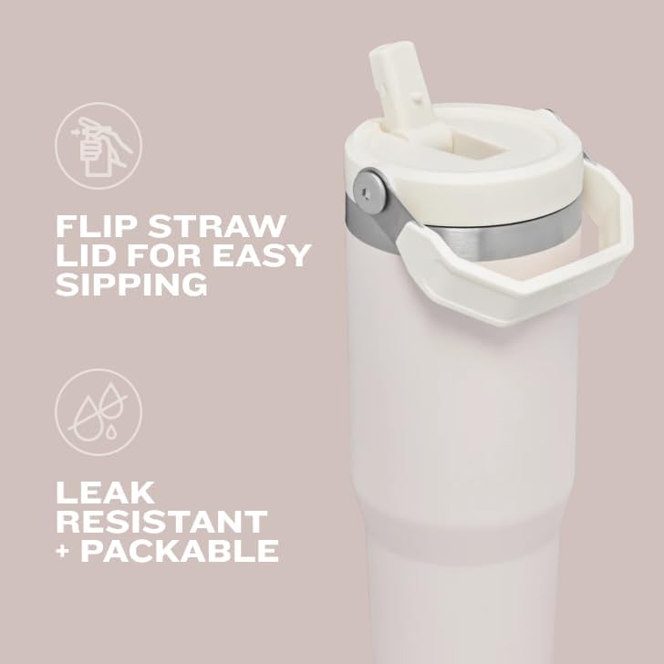 Stanley IceFlow Tumbler with Straw – Stainless Steel, Vacuum Insulated, Leak-Resistant, Rose Quartz