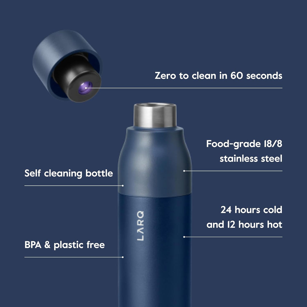 LARQ PureVis 25oz Self-Cleaning Water Bottle – Insulated Stainless Steel with UV Purifier, Monaco Blue - Quality Prime Hub