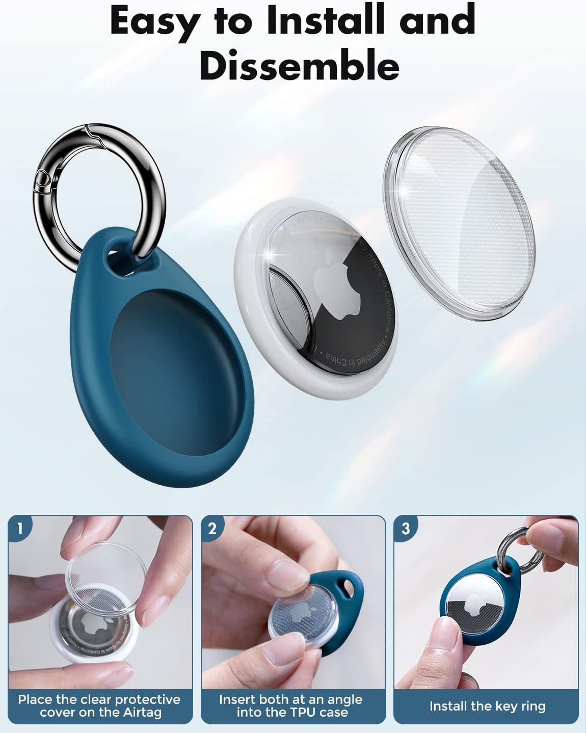 UNBREAKcable AirTag Holder 4 Pack – Waterproof TPU Protective Case with Metal Keychain, Secure Fit for Keys, Pets, Luggage & Backpacks