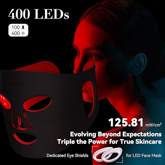 LED Face Mask Light Therapy – 4 Mode Red, Blue, Orange & Infrared Light, 400 LEDs, Rechargeable, Anti-Aging Skin Care - Quality Prime Hub