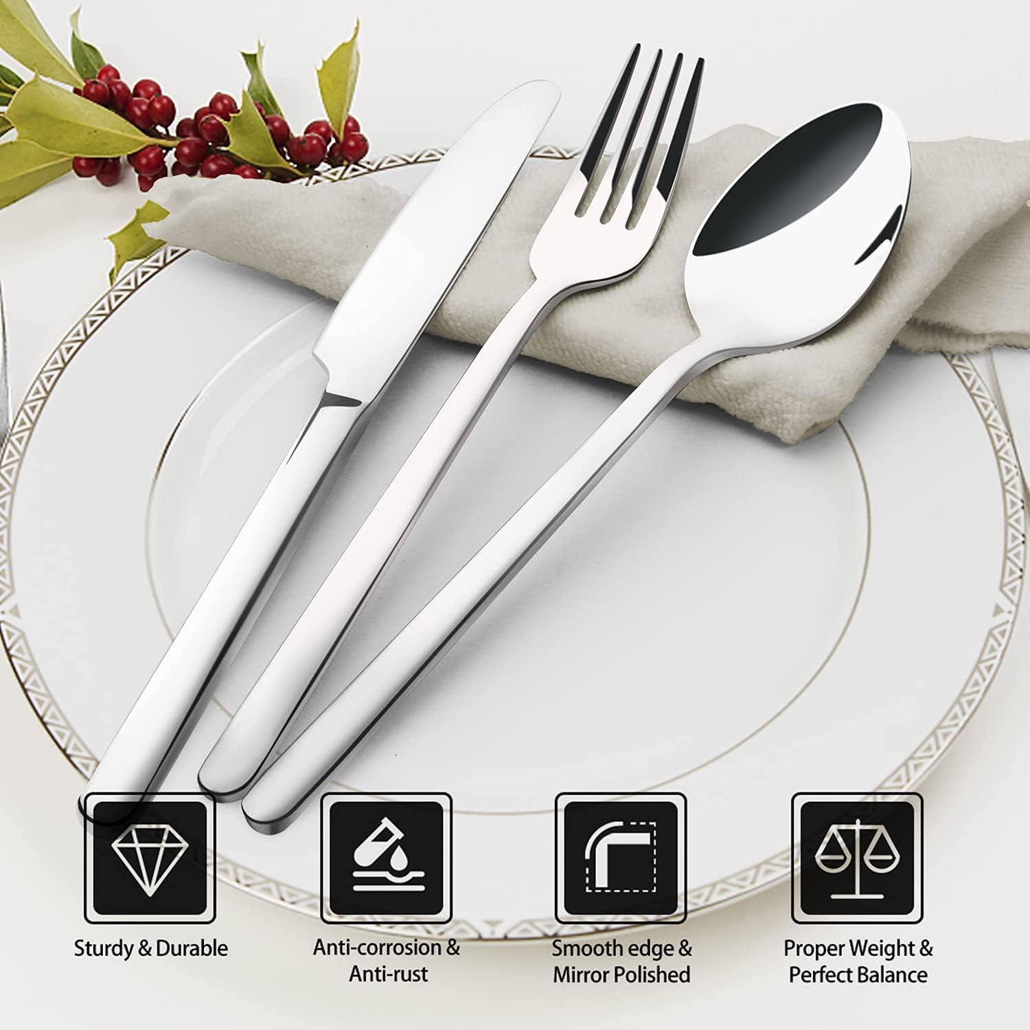 KINGSTONE Silverware Set, 20 Piece Stainless Steel Flatware for 4, Mirror Polished, Dishwasher Safe - Quality Prime Hub