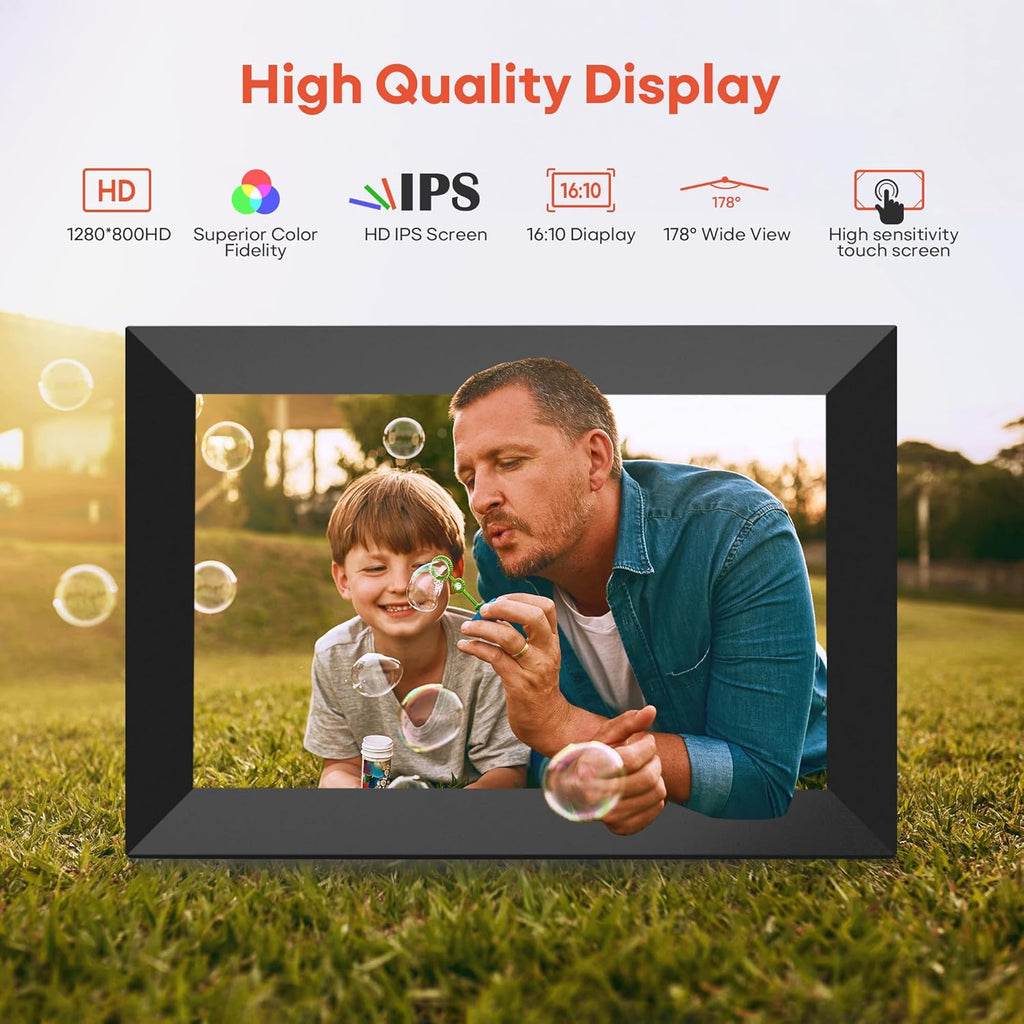 Frameo 10.1” WiFi Digital Photo Frame – HD IPS Touchscreen | 32GB Smart Picture Frame | Auto-Rotate, Wall Mount, Share via Frameo App