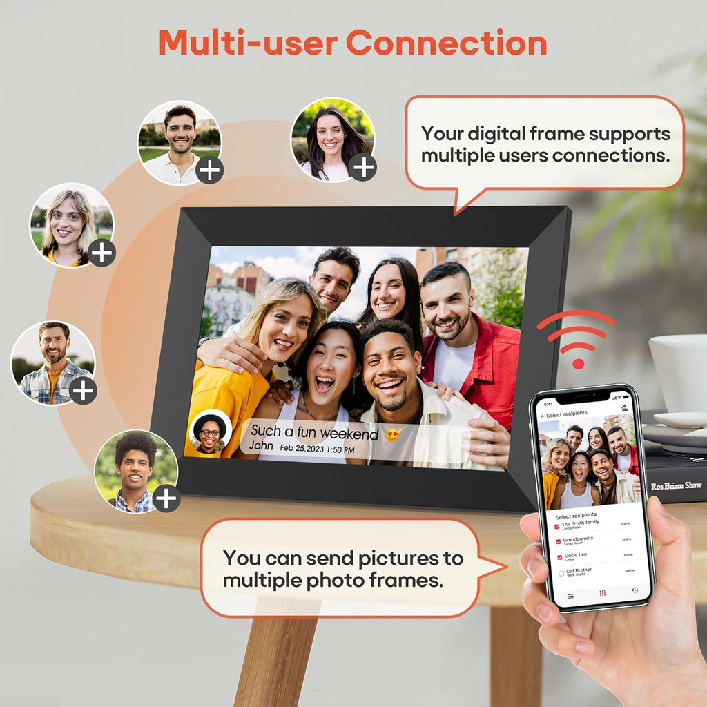 Frameo 10.1” WiFi Digital Photo Frame – HD IPS Touchscreen | 32GB Smart Picture Frame | Auto-Rotate, Wall Mount, Share via Frameo App