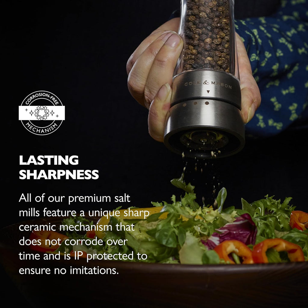 Cole & Mason Derwent Pepper Grinder – Stainless Steel Mill with Gourmet Precision Mechanism & Premium Peppercorns