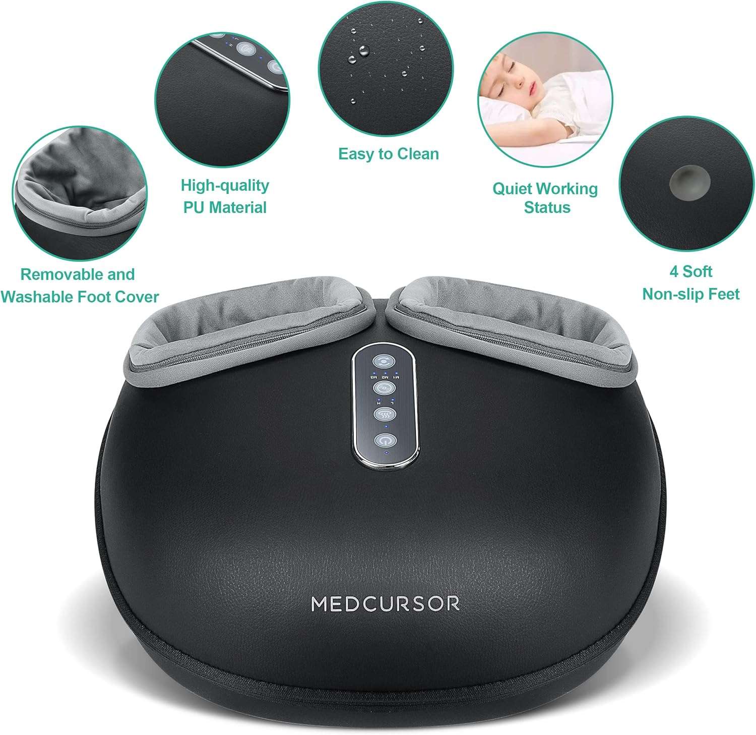 Medcursor Foot Massager with Heat – Deep Kneading Therapy for Plantar Fasciitis & Tired Feet, Multi-Level Settings, Fits up to Size 13