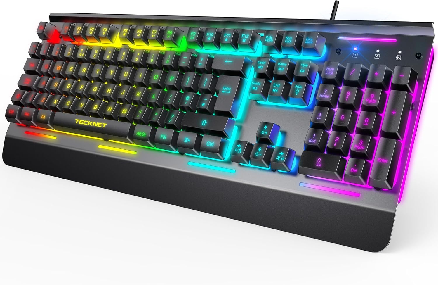 TECKNET RGB Gaming Keyboard UK Layout – Wired Mechanical Feel Keyboard with 15-Zone RGB, Anti-Ghosting & Water Resistant Design