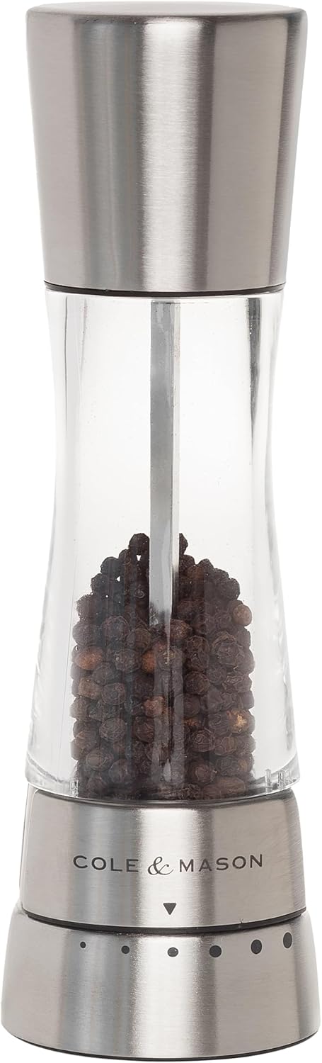 Cole & Mason Derwent Pepper Grinder – Stainless Steel Mill with Gourmet Precision Mechanism & Premium Peppercorns